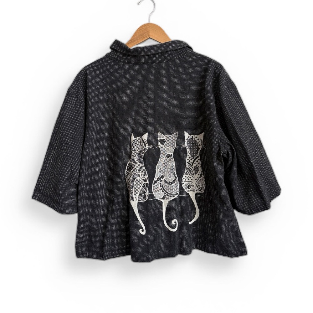 Mao Mam 100% Cotton Cat Art Jacket Black Swing Top Lagenlook OS
